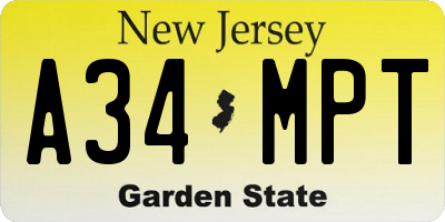 NJ license plate A34MPT