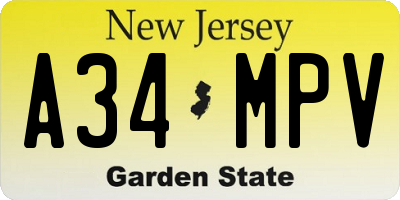 NJ license plate A34MPV