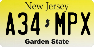 NJ license plate A34MPX