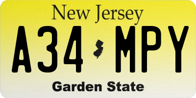 NJ license plate A34MPY