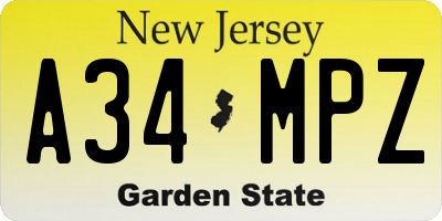 NJ license plate A34MPZ