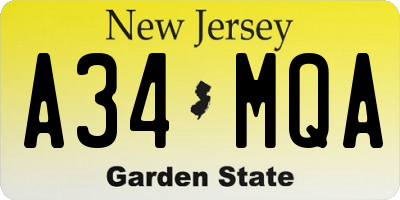 NJ license plate A34MQA