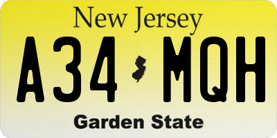 NJ license plate A34MQH