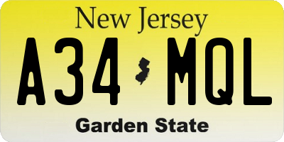 NJ license plate A34MQL