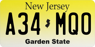 NJ license plate A34MQO