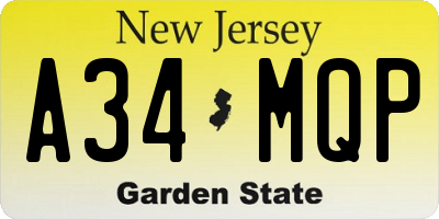 NJ license plate A34MQP