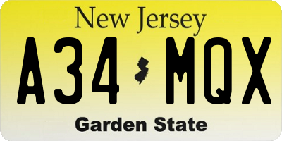 NJ license plate A34MQX