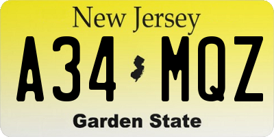 NJ license plate A34MQZ