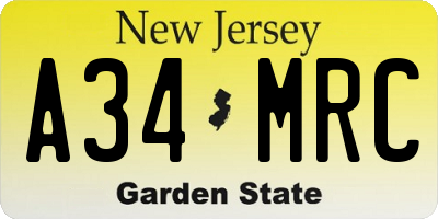 NJ license plate A34MRC