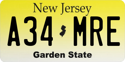 NJ license plate A34MRE