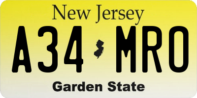 NJ license plate A34MRO