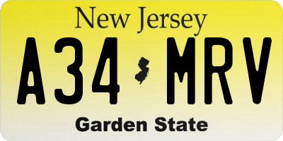 NJ license plate A34MRV