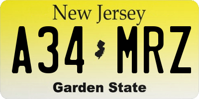NJ license plate A34MRZ