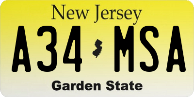 NJ license plate A34MSA