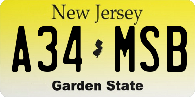 NJ license plate A34MSB