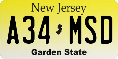 NJ license plate A34MSD