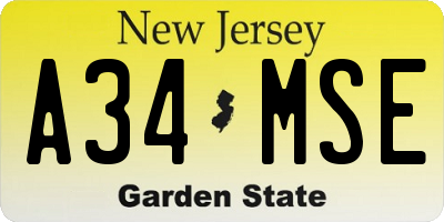NJ license plate A34MSE