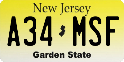 NJ license plate A34MSF