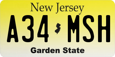 NJ license plate A34MSH