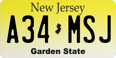 NJ license plate A34MSJ