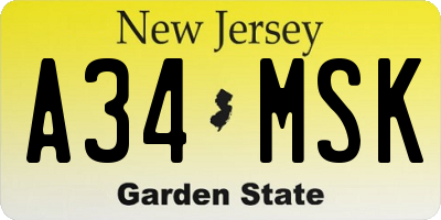 NJ license plate A34MSK