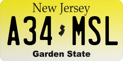 NJ license plate A34MSL
