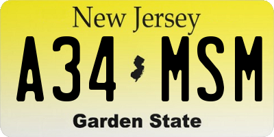 NJ license plate A34MSM