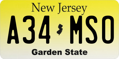 NJ license plate A34MSO