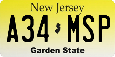 NJ license plate A34MSP