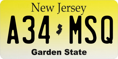 NJ license plate A34MSQ