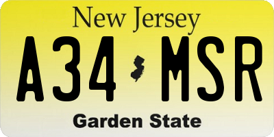 NJ license plate A34MSR