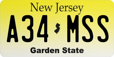 NJ license plate A34MSS