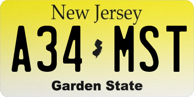 NJ license plate A34MST