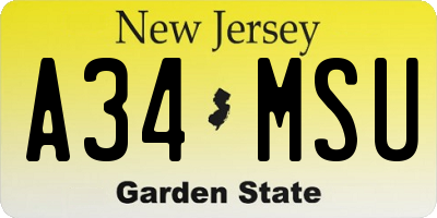 NJ license plate A34MSU