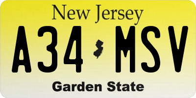 NJ license plate A34MSV