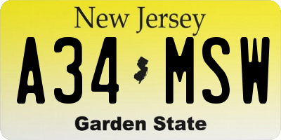 NJ license plate A34MSW