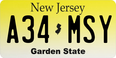 NJ license plate A34MSY