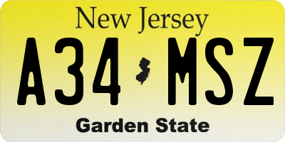 NJ license plate A34MSZ