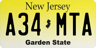 NJ license plate A34MTA