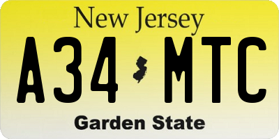 NJ license plate A34MTC