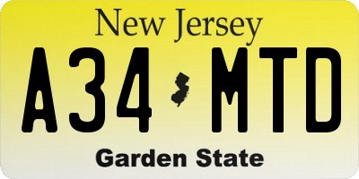 NJ license plate A34MTD