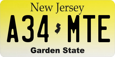 NJ license plate A34MTE