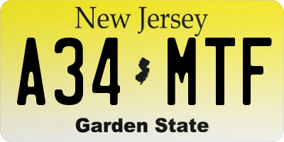 NJ license plate A34MTF