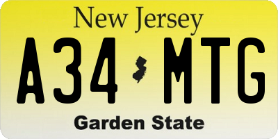 NJ license plate A34MTG
