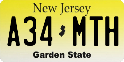 NJ license plate A34MTH