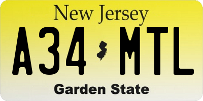 NJ license plate A34MTL