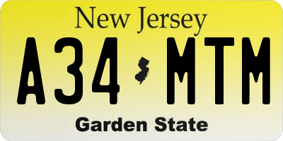 NJ license plate A34MTM