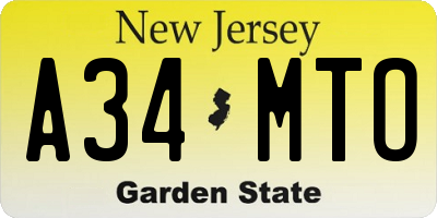 NJ license plate A34MTO