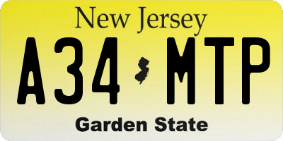 NJ license plate A34MTP