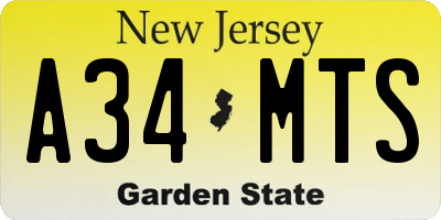 NJ license plate A34MTS